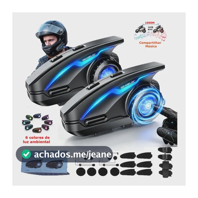 Intercomunicador Bluetooth Para Capacete Gearelec H2, Pacote Com 2 Unidades, Compartilhamento De Música, Alcance De 1 Km E Bateria De 3200 Mah