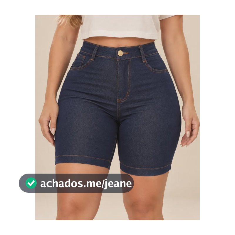 Short Jeans Feminino Meia Coxa Cintura Alta Com Lycra Azul-marinho 38