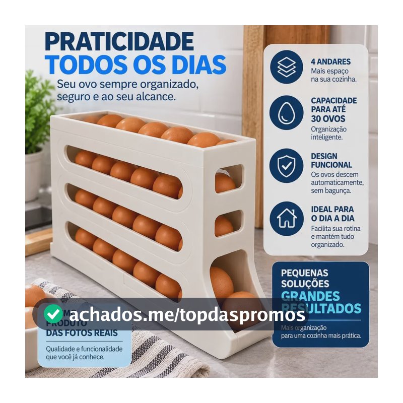 Porta Ovo Organizador De Ovos Rolante Organizador Geladeira Branco