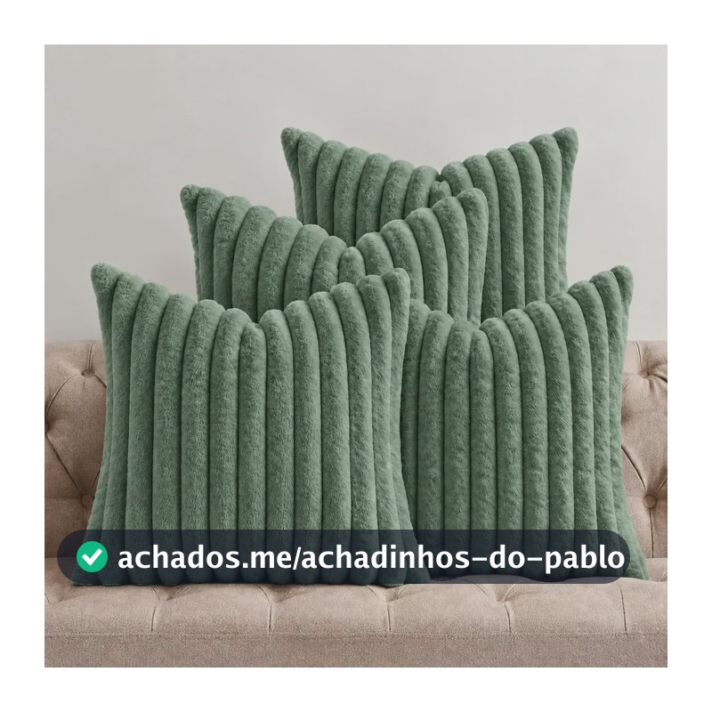 Kit 4 Capas De Almofada Macia Pelúcia 45x45 Sofa Decorativa Verde Lisa