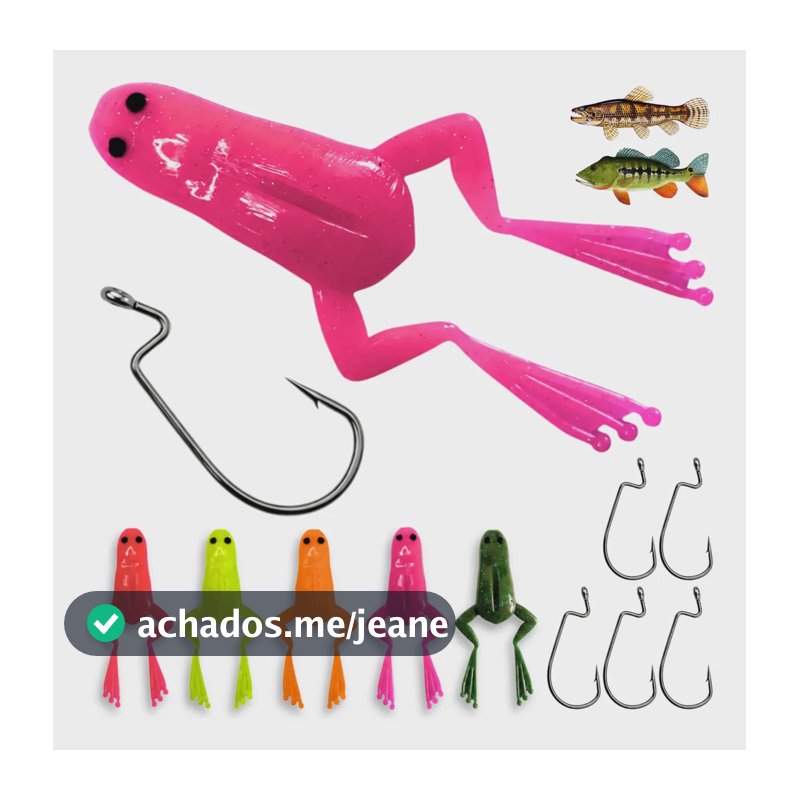 Kit 5 Sapo Frog Criatura + 5 Anzol Offset Isca Rã Sapinho Frog Rã 9.5cm - Cor V1
