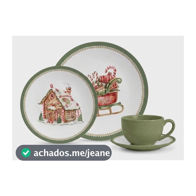 Ap Jantar E Cha 24 Pç Casinha Natal Aconchegoalleanza 1ª L Branco Verde Estampa Natalina - Natal Natal Aconchego - Casinha Na Neve - Trenó De Natal - Papai Noel