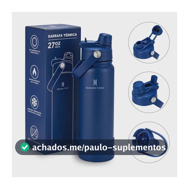 Garrafa Térmica 800ml Inox Bico Duplo Canudo Alça Esporte Azul