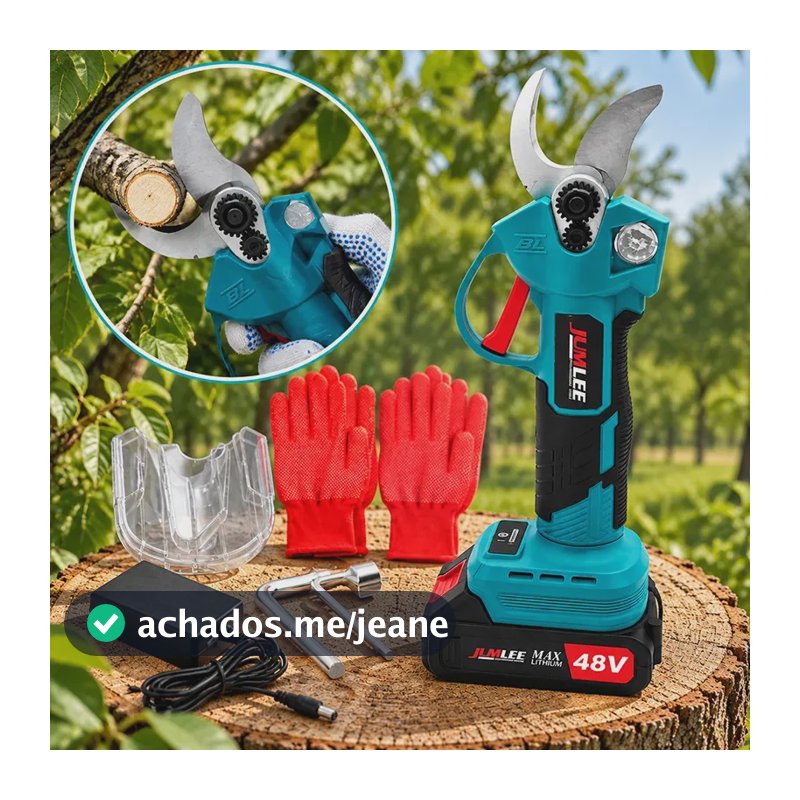 Tesoura de Poda Elétrica Sem Fio 48V Para Galhos e Jardim Com Bateria e Carregador