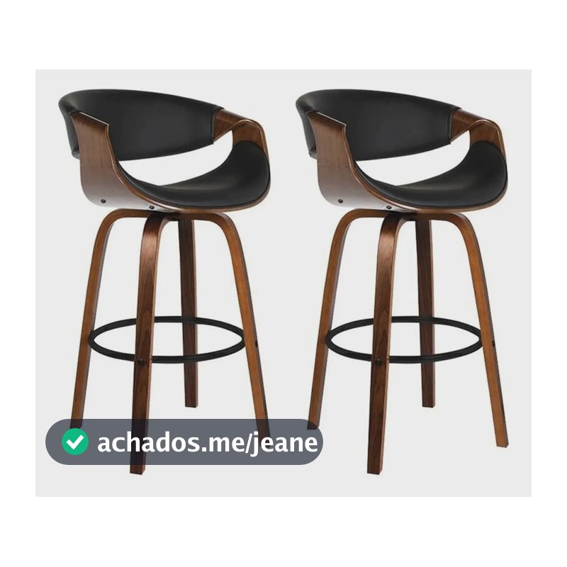 Kit Com 2 Banquetas Base De Madeira Nicole Verniz Preto