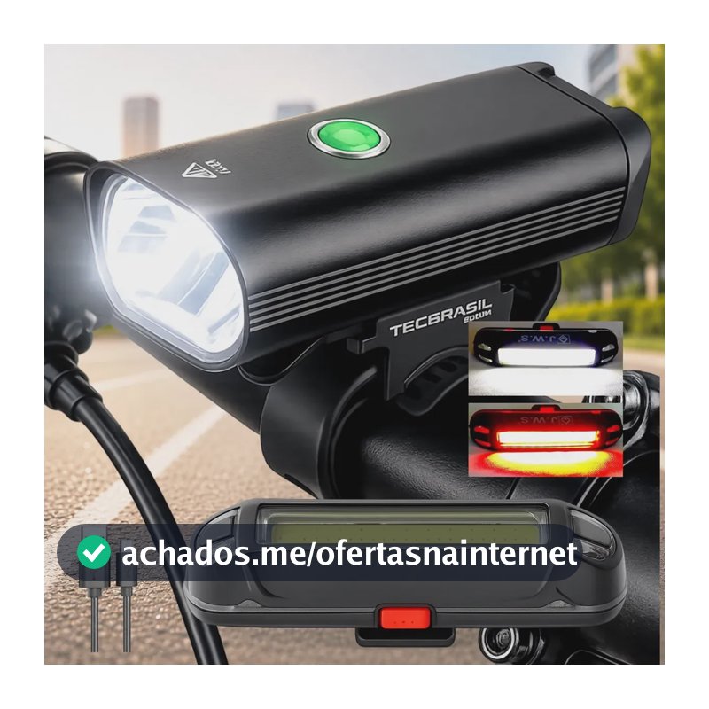 Kit Lanterna Bike Farol Frontal Dianteiro Recarregável USB Compacta iluminação 400lm Resistente Água Chuva Ciclismo com Sinalizador Led Alto Brilho para sua Segurança Impermeável Preto Tecbrasil K55