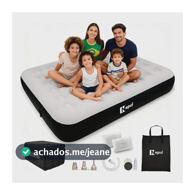 Colchão Inflável Casal Queen Com Travesseiro Y Bomba 4000ma Preto