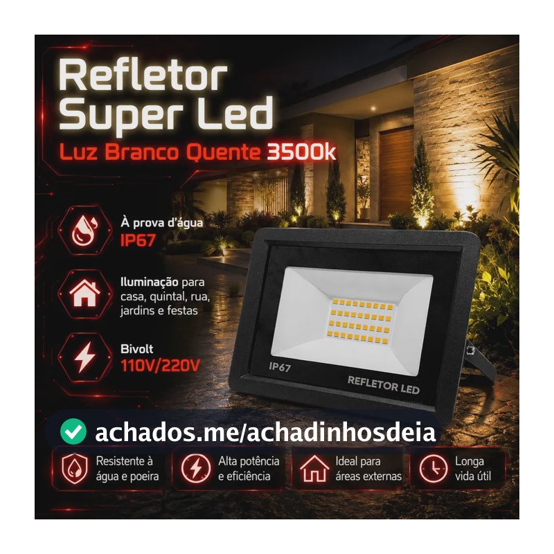 Kit 4 Refletores LED 300W UC68 Branco Quente 3500K IP67 Externo