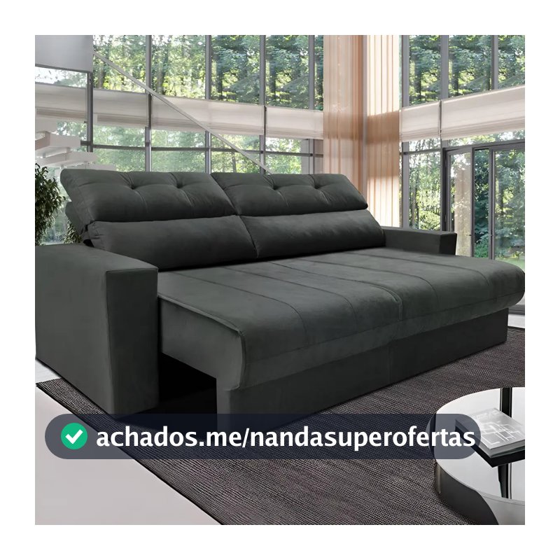 Sofá 3 Lugares Clean Retrátil Reclinável Cama Inbox 1,70m Velusoft Cinza
