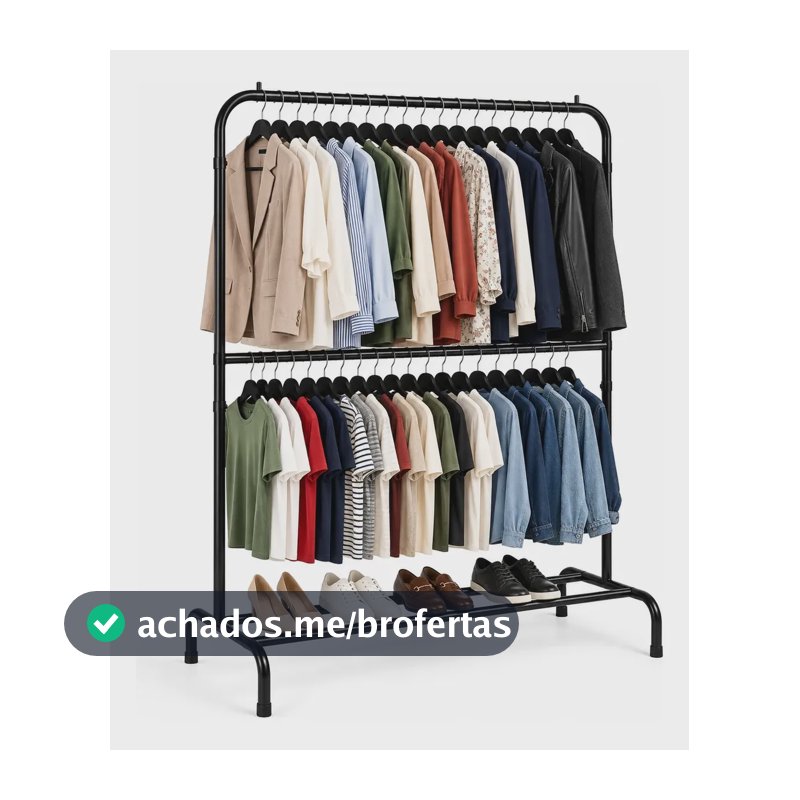 Arara Dupla Para Roupas Com Sapateira Reforçada Profissional Preto