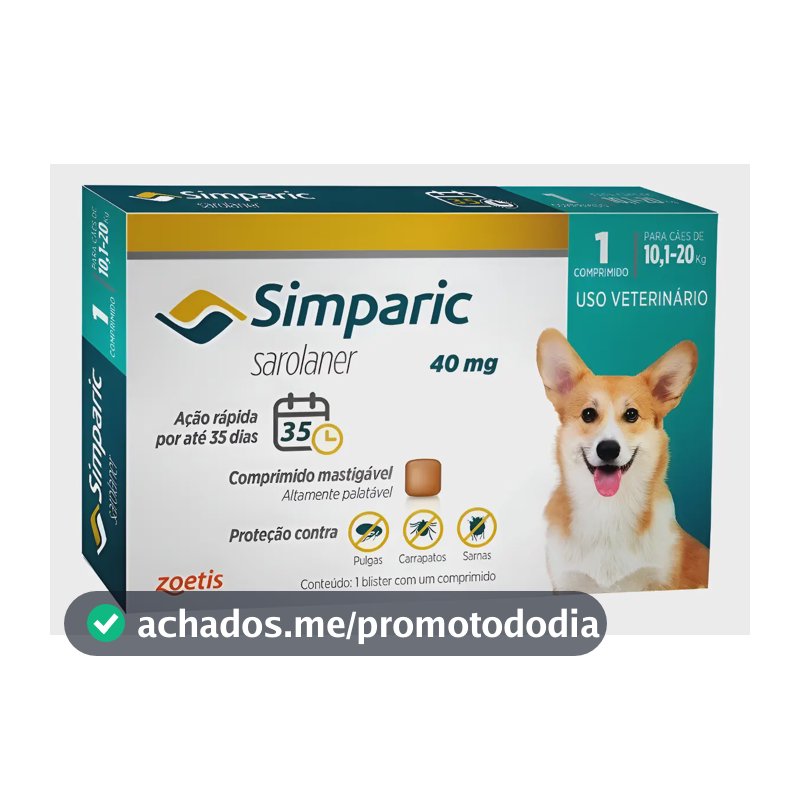 Simparic 40mg Zoetis Antipulgas E Carrapatos 1comp 10-20kg Verde
