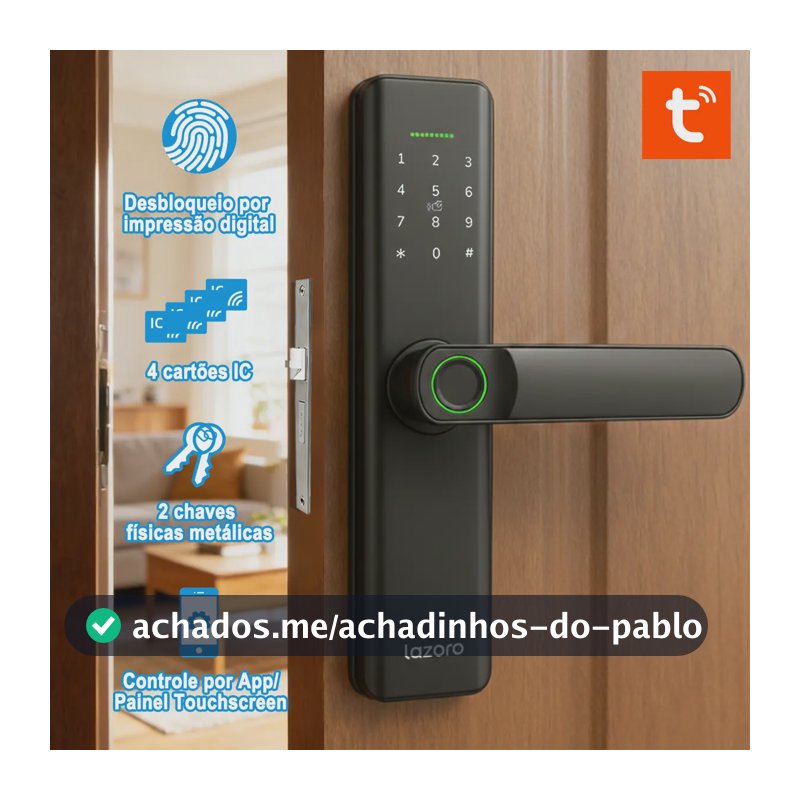 Fechadura Eletronica Digital Com Biometria, Senha, Cartão Ic E Tuya App Bluetooth LAZORO LAM-525B