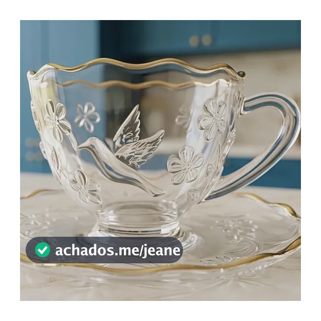 Jogo 6 Xícaras 80ml Café Chá Grafiatto Borda Dourada Pires Transparente Borda Dourada Vidro Grafiatto Translúcido
