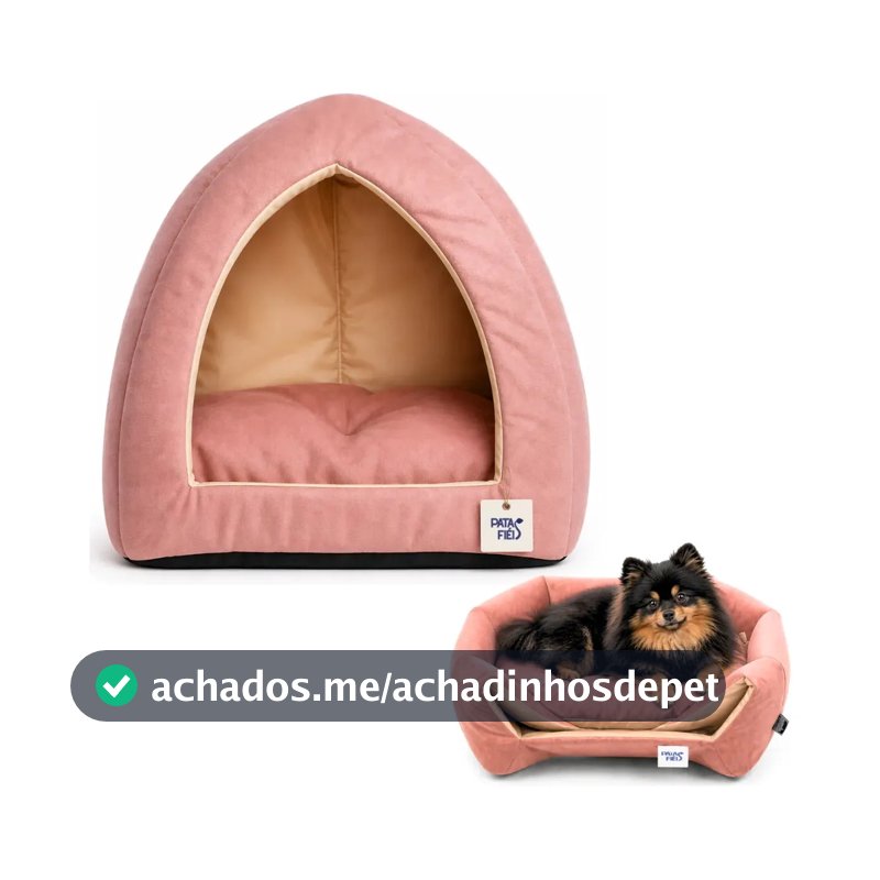 Caminha Casinha Cachorros Pet Toca Iglu 2 em 1 Inverno Suede Confortável - Patas Fiéis Rosa E Bege Liso