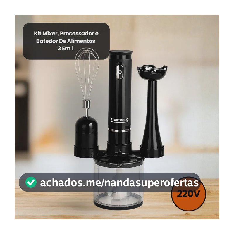 Kit Multiprocessador Batedeira Mixer Multifuncional 3 Em 1