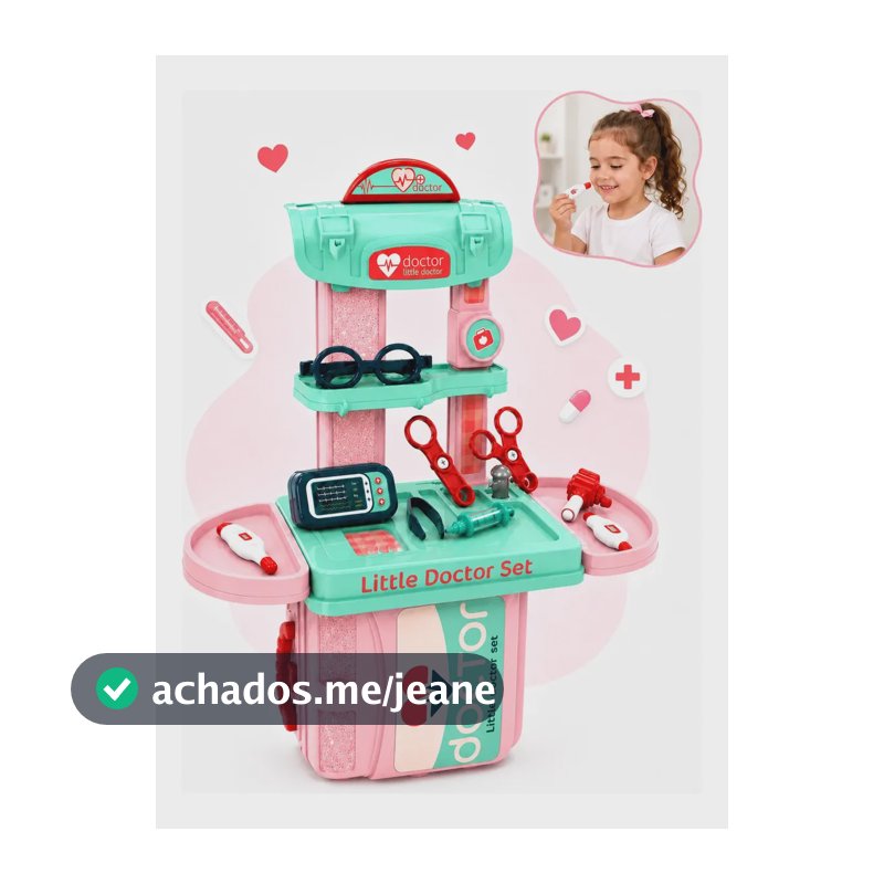 Kit Médico Infantil Maleta Doutor 3 em 1 Vira Bancada Brinquedo Médico Enfermeira Faz de Conta Profissões com Acessórios Educativo Plástico Sem Pilha Menina Kizumba