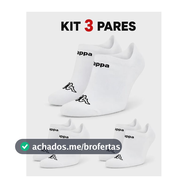 Kit 3 Pares Meias Kappa Sapatilha Soquete Invisível Original Branco 34-38