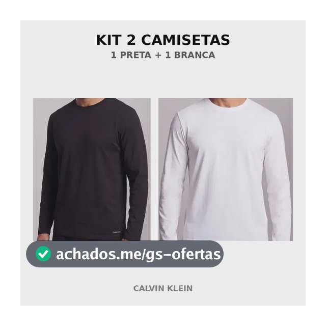 Kit 2 Camisetas Calvin Klein Manga Longa Algodão Blu045 Preto Liso G