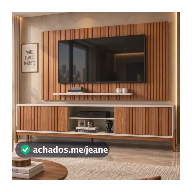 Conjunto Rack Tannen com Painel Aegon para TV até 75 Polegadas 1,80m Ripado 2 Portas Freijó Off White Sala Moderna Completa para Quarto e Sala com Design Moderno Premium
