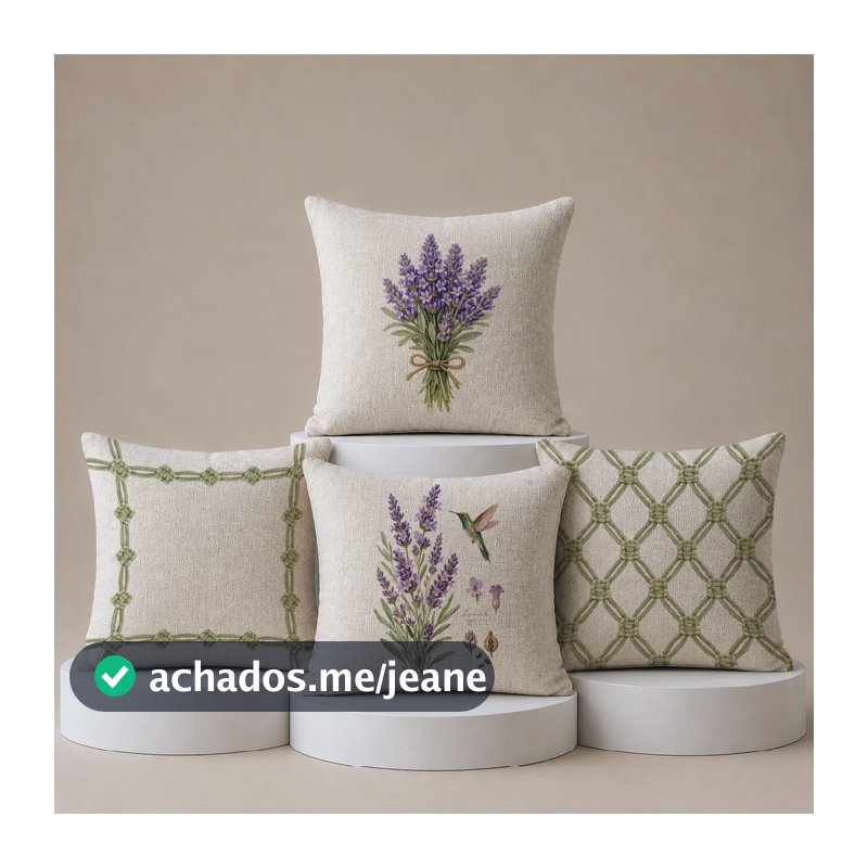 Kit 4 Capas Almofadas Lavanda Linho Casa Provençal Decoração Lavanda Florido