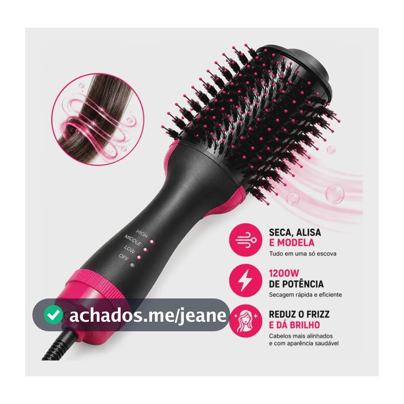 Escova Secadora Profissional 1200w 3 Em 1 Alisa Modela Seca Preto 127v