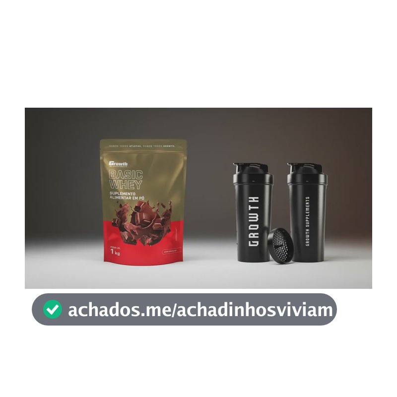 Kit Growth: Whey Protein Basic Chocolate 1kg + Coqueteleira Shaker Academia Preta 600ml