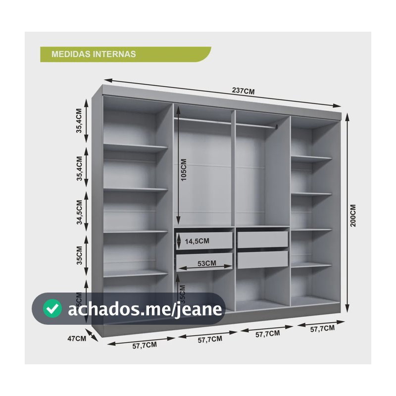 Guarda Roupa Casal 8 Portas 4 Gavetas Paris Espresso Móveis Onix
