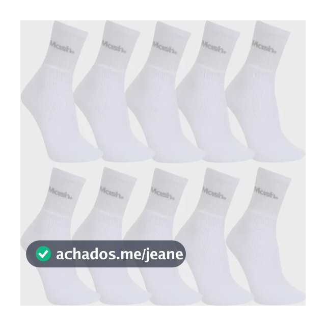 Kit 10 Pares De Meias Esportivas Mash Em Algodão Cano Médio