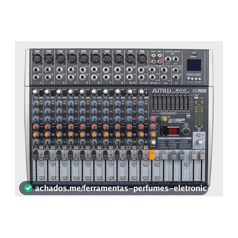 AMW M12 v3 Mesa de Som 12 Canais 99 Efeitos Dsp Interface de áudio USB, Bluetooth Aux Sub