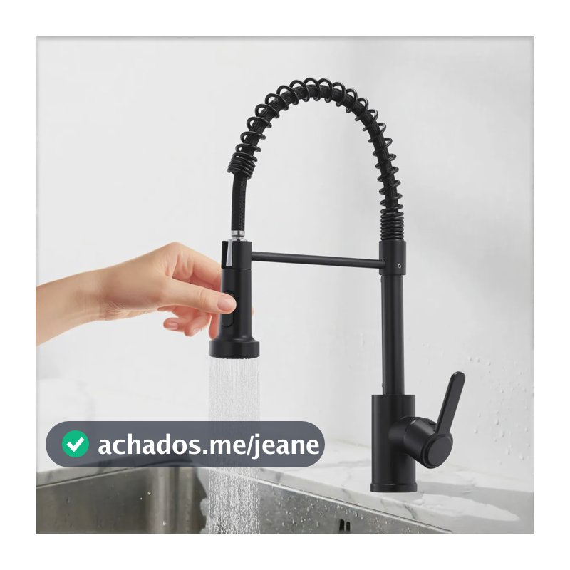Torneira Cozinha Gourmet Monocomando Flexível Com Mola Luxo Preto Mesa
