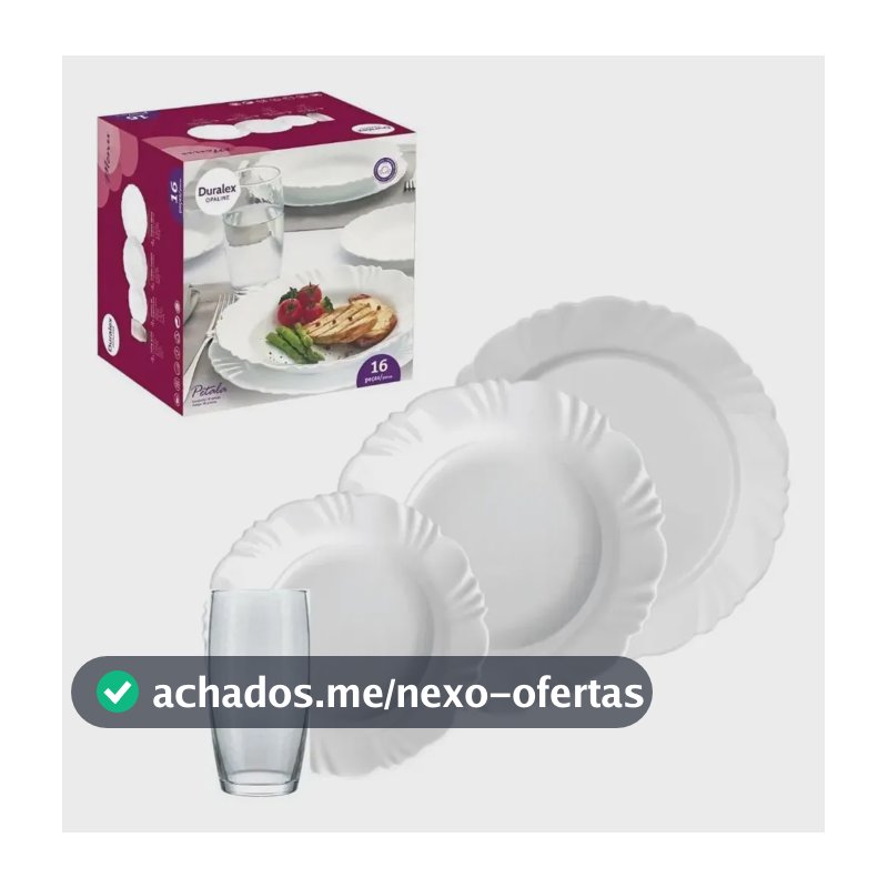 Aparelho de Jantar Pétala Duralex Opaline 16 Peças Branco