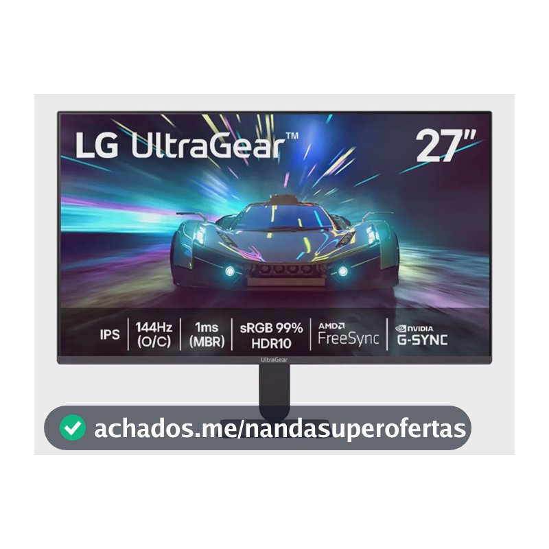 LG UltraGear Monitor Gamer 27" - IPS, 144Hz (O/C), 1ms, (MBR), Full HD (1920x1080), HDR10 NVIDIA G-SYNC AMD FreeSync, Preto - 27G411A