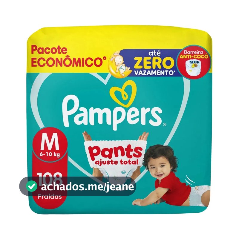 Fralda Pampers Pants Ajuste Total Tamanho M, 108 Un