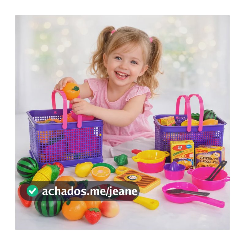 Brinquedo De Cozinha Para Crianças Cesta Utensílios Frutas Colorido