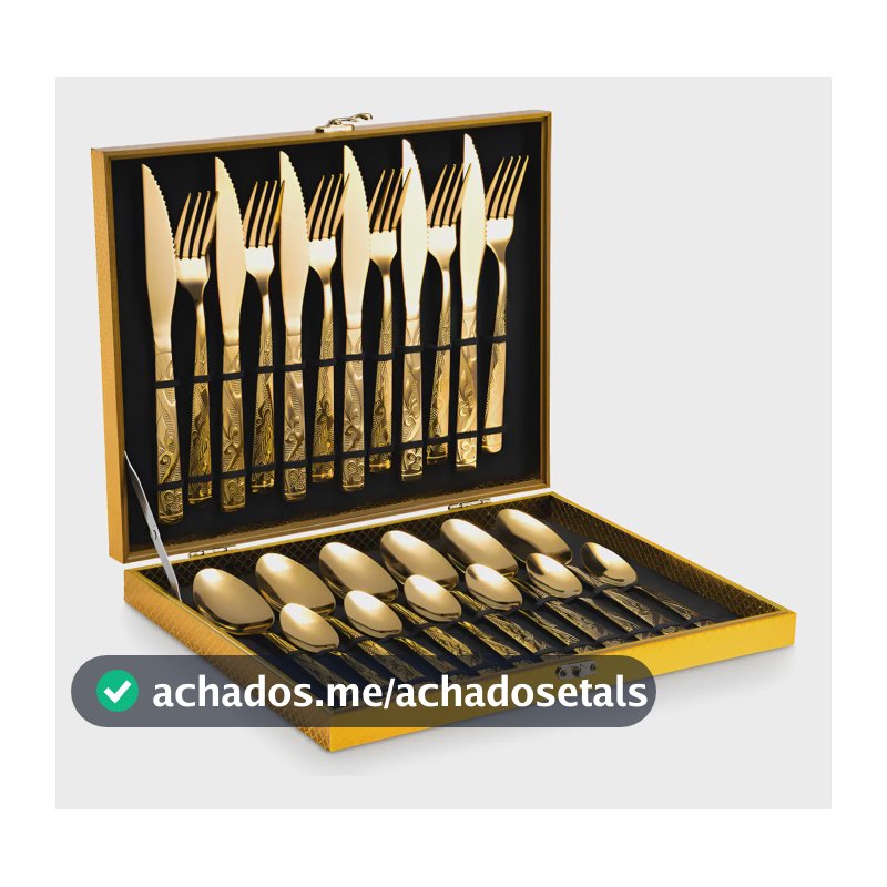 Eps-160 Kit Faqueiro Dourado Luxo Jogo Talheres Inox 24pçs + Maleta