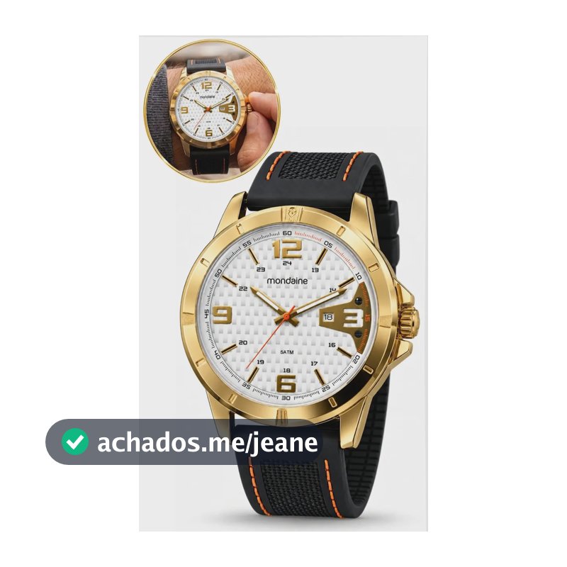 Relógio De Pulso Mondaine Com Corria De Silicone Cor Preto - Fondo Branco - Bisel Dourado