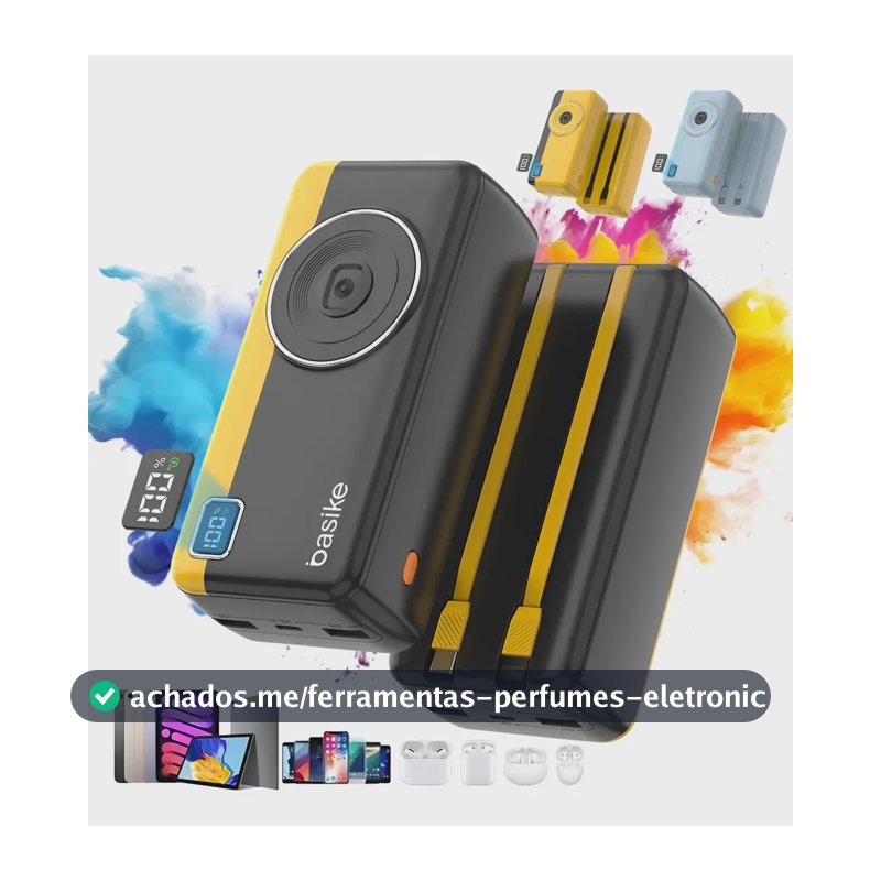 Power Bank Basike 30000mAh com Carga Rápida 22.5W e Cabos Integrados, para iPhone e Android