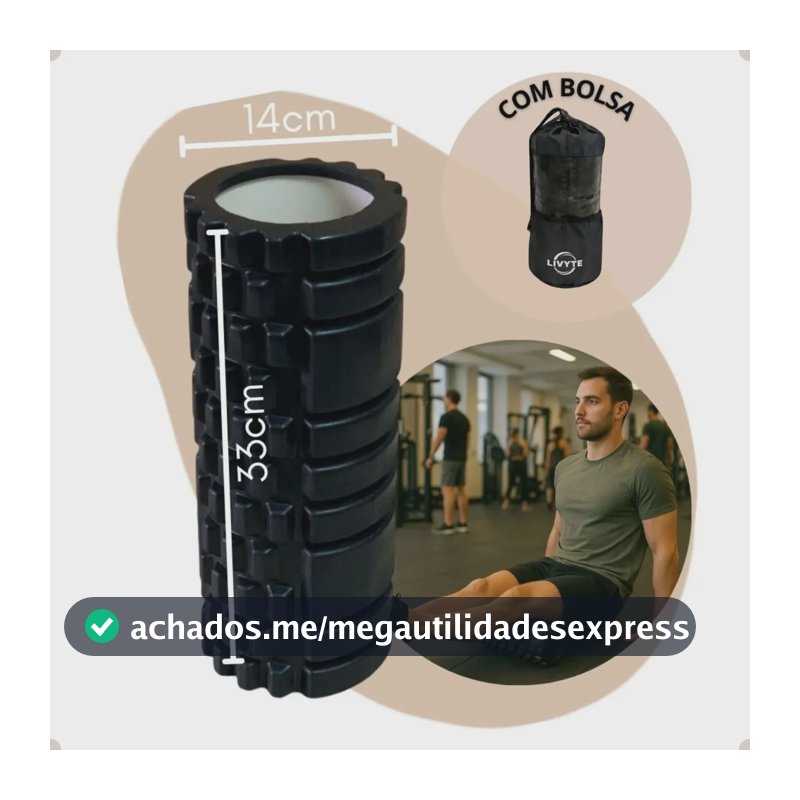 Rolo de Liberação Miofascial Livyte Massagem Foam Roller Soltura Yoga Fisioterapia Pilates Exercícios 33cm