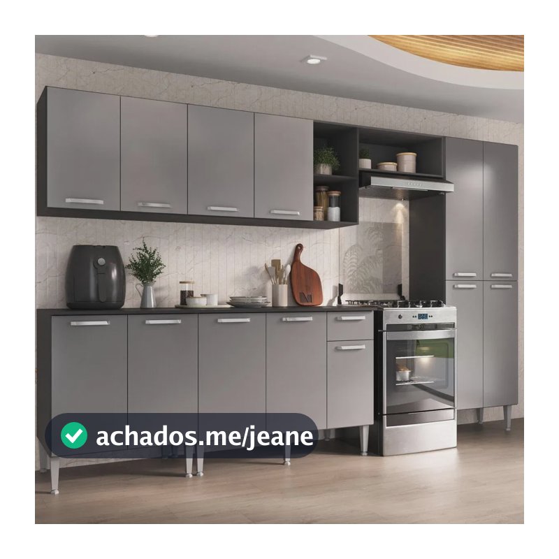 Armário Cozinha Modulada Completa 298cm Pequim Top Multimóveis MP3770 Preto/Lacca Fumê
