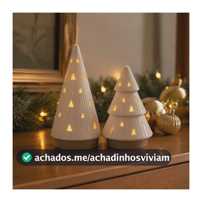 Enfeite De Natal Kit 2 Árvores Decorativas De Mesa Com Velas Branco Com Bege Árvore De Natal N/a