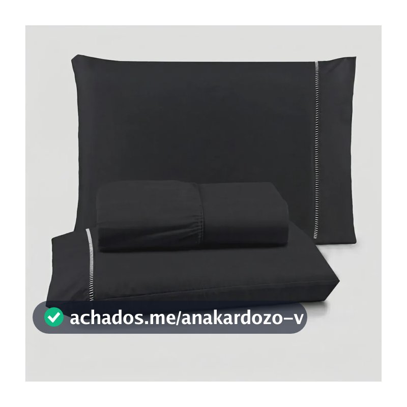Jogo De Lençol King 3 Peças 400 Fios C/ Ponta Palito Preto Liso