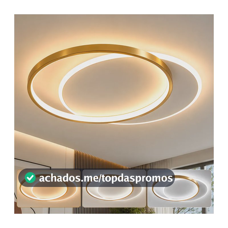 Luminária Teto Quarto Led Quadrado 3 Cores Bivolt Sobrepor 127/220v Dourado