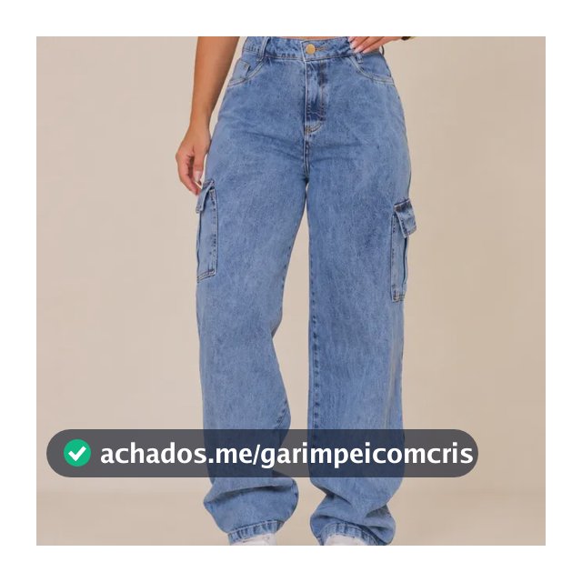 Calça Jeans Feminina Wide Leg Cintura Alta Cargo Pantalona
