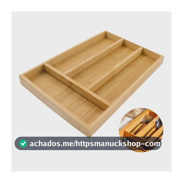 Porta Talheres Bambu 4 Divisórias Organizador Para Gavetas Cozinha Luxo