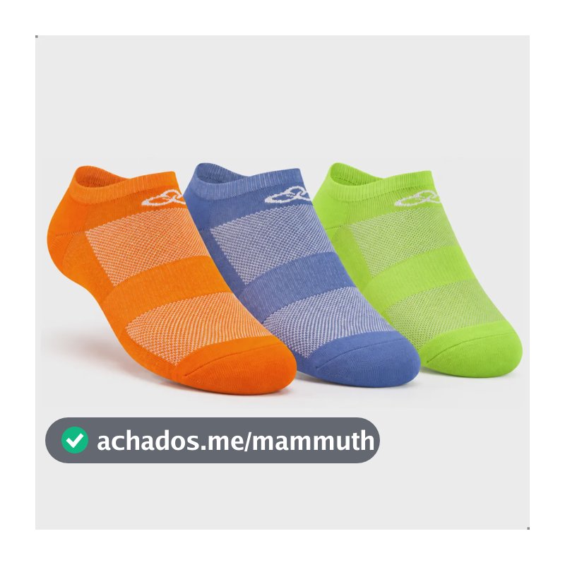 Meia Olympikus Neon Cano Invisível 3 Pares 33-38 Unissex Laranja/azul/verde Lisa 33--38