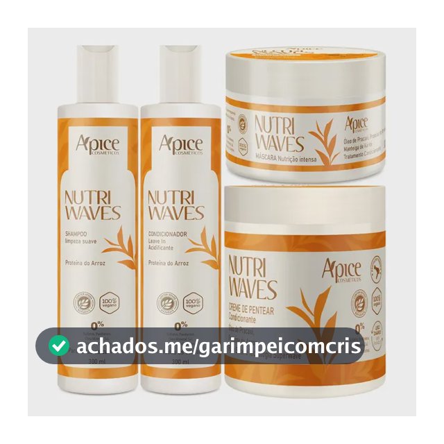 Kit Nutrição Capilar Ápice Nutri Waves com Shampoo, Condicionador, Máscara e Creme de Pentear