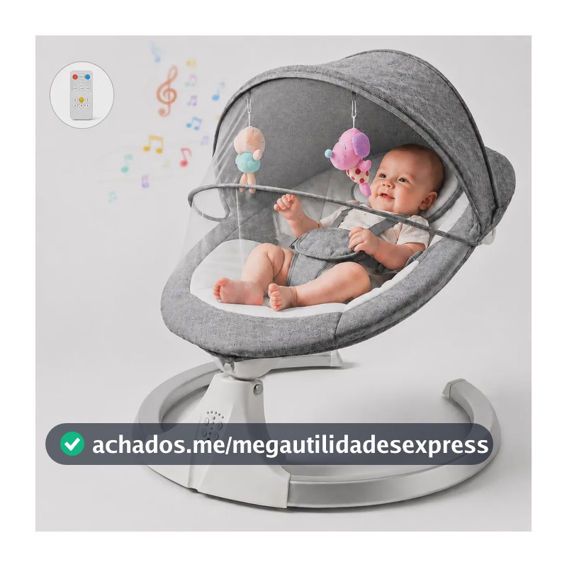Cadeira de Balanço Elétrica para Bebê, com Bluetooth, Mosquiteiro e Vibração