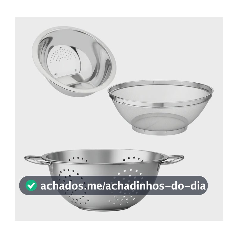 Kit 3 Pçs Escorredor De Arroz 20 + Macarrão 24 + Telado 18cm Inox
