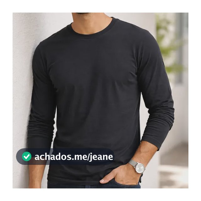 Camiseta Manga Longa Masculina Lisa Gola Careca Casual