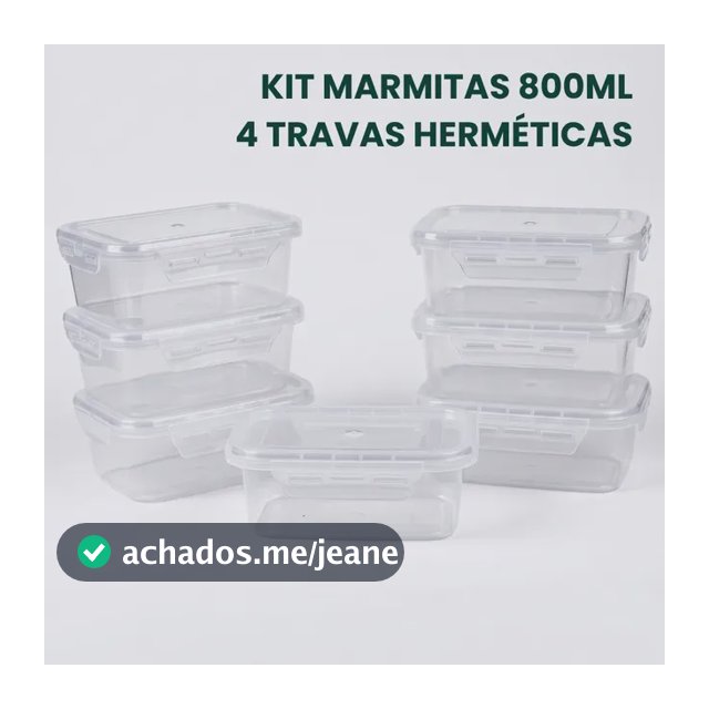 Kit 10 Potes 800ml Marmita Fit Transparente 4 Travas Freezer